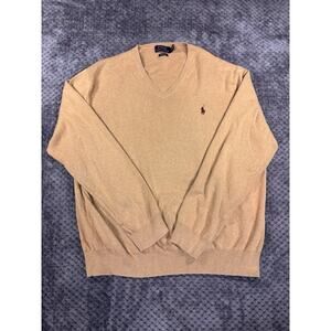 Polo Ralph Lauren MEN COTTON LONG SLEEVE Pima Cotton SWEATER Sz XL Brown V neck